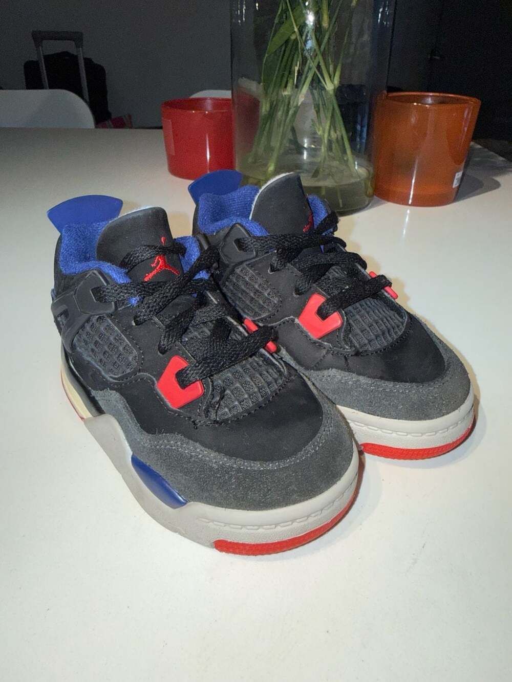 NIKE JORDAN 4 RETRO TODDLER SIZE 8C BLACK ROYAL BLUE RED